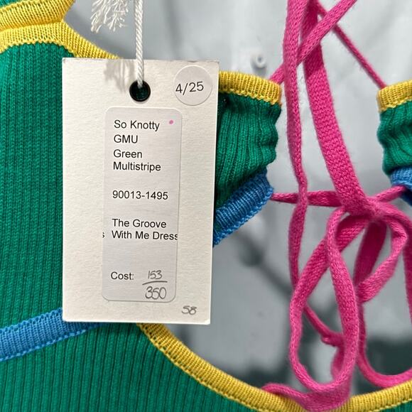 Mother So Knotty Green Multistripe Groove With Me Halter Midi Dress Sz S NEW Tag - Picture 4 of 12